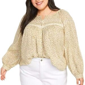 Old‎ Navy Womens Floral Button Up Peasant Blouse L Cream Cottagecore Romantic